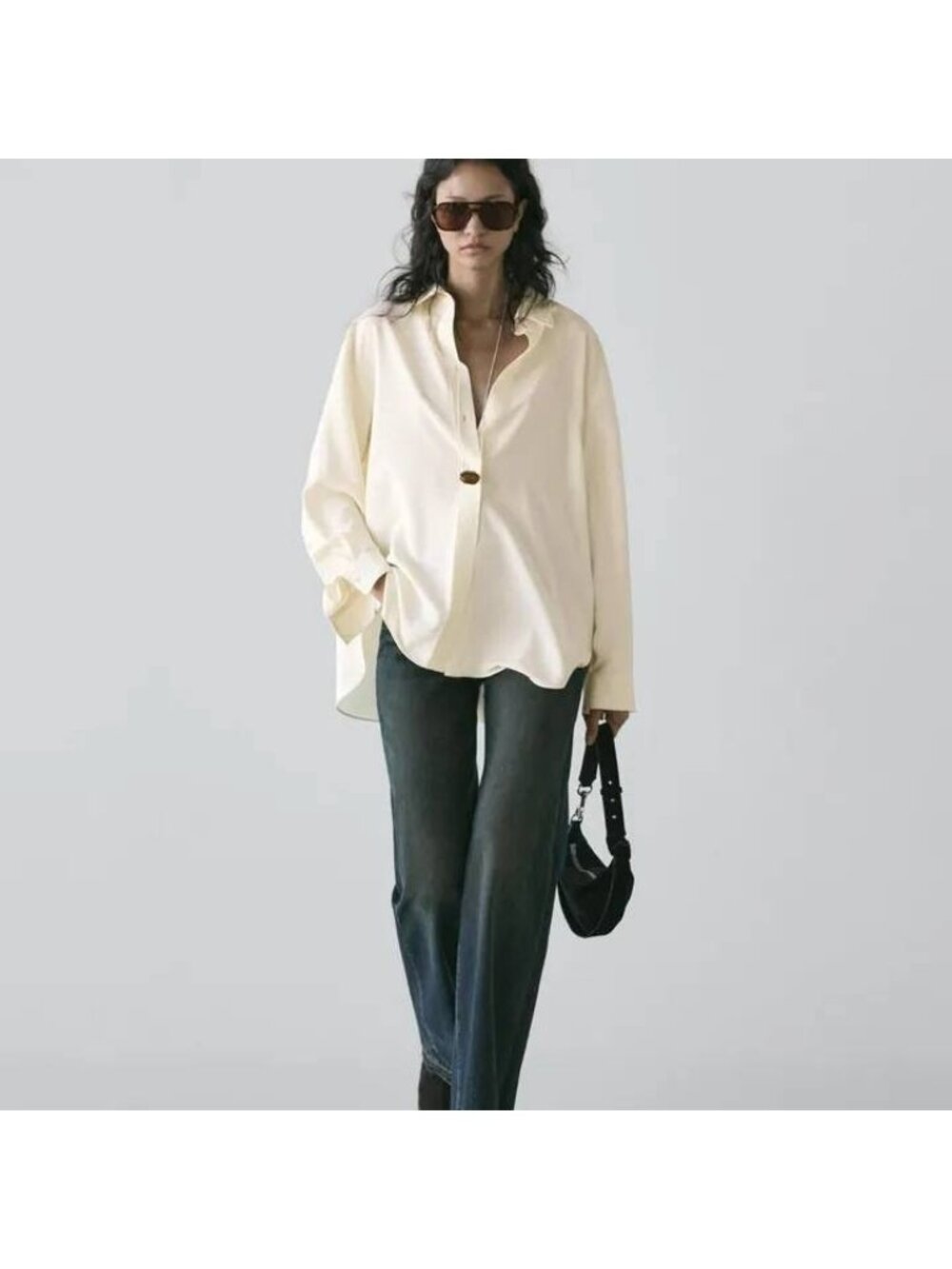 Massimo Dutti Womens Blouse Shirt Oversized S Cream Ivory 5106/706 NWT